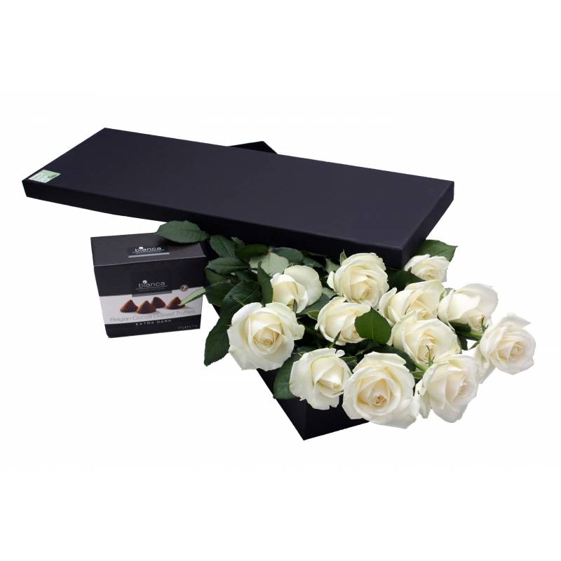 White Roses & Chocolate Truffles In A Box  - 1