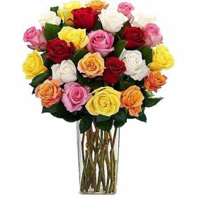 Bouquet With 24 Colorful Roses  - 1