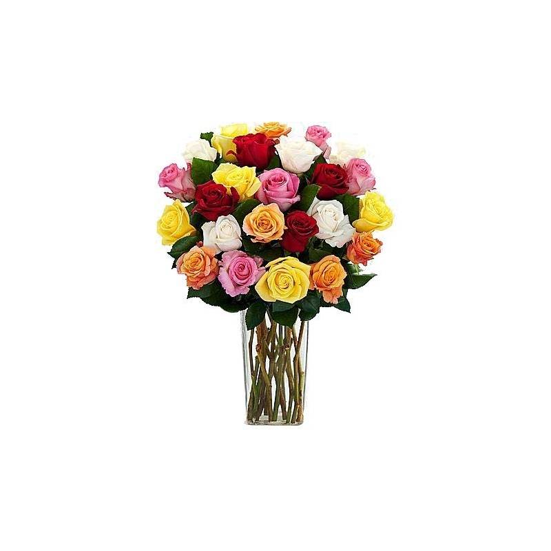 Bouquet With 24 Colorful Roses - 1
