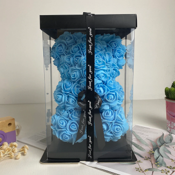 Forever Roses Teddy Bear in a Box Light Blue  - 1