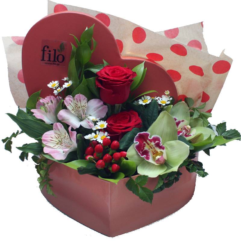 Flower Arrangement in Heart Box - 1