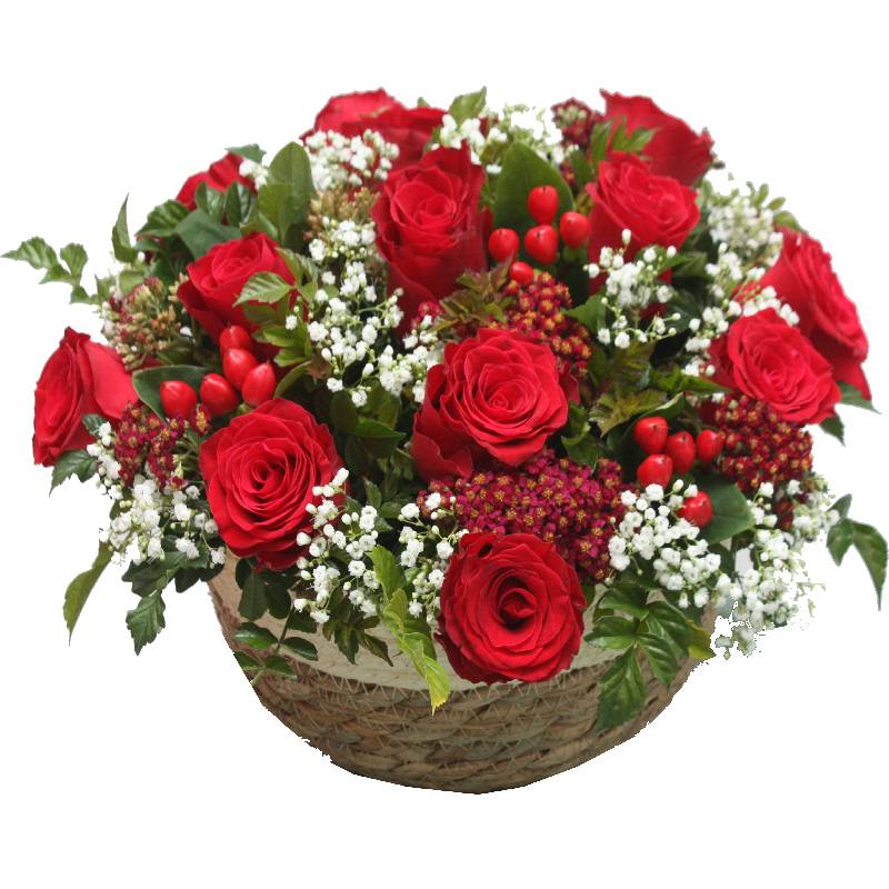 Flower Arrangement with Red Roses in a Basket - 2