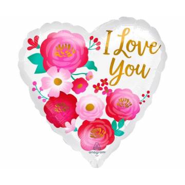 Μπαλόνι Foil Καρδιά I Love You με Λουλούδια - 1