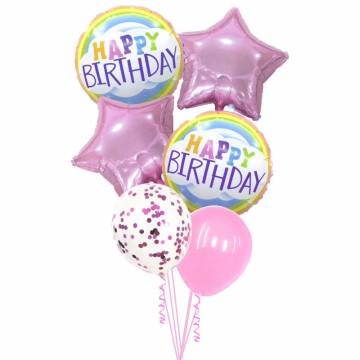 Μπαλόνια Happy Birthday Σετ 7 Τεμαχίων Ροζ - 1