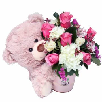 Baby Boy Bear With Flower Composition - 2