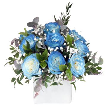 Blue Roses In A White Pot - 1