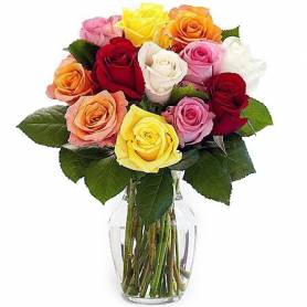 Bouquet With 12 Colorful Roses - 1