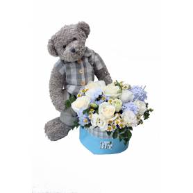 Baby Boy Bear With Flower Composition - 1